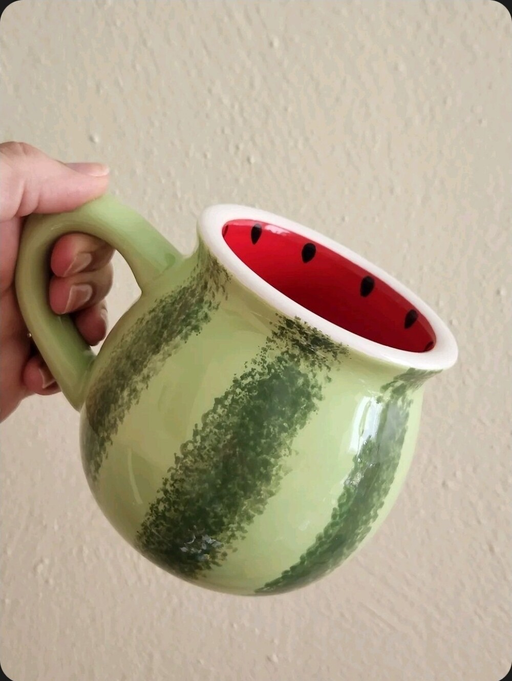 Watermelon Ceramic Mug - Green & Red Hand-Painted Style